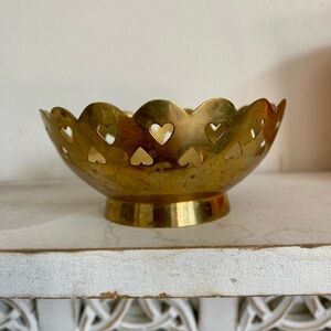 Vintage Brass Heart-Cutout Bowl